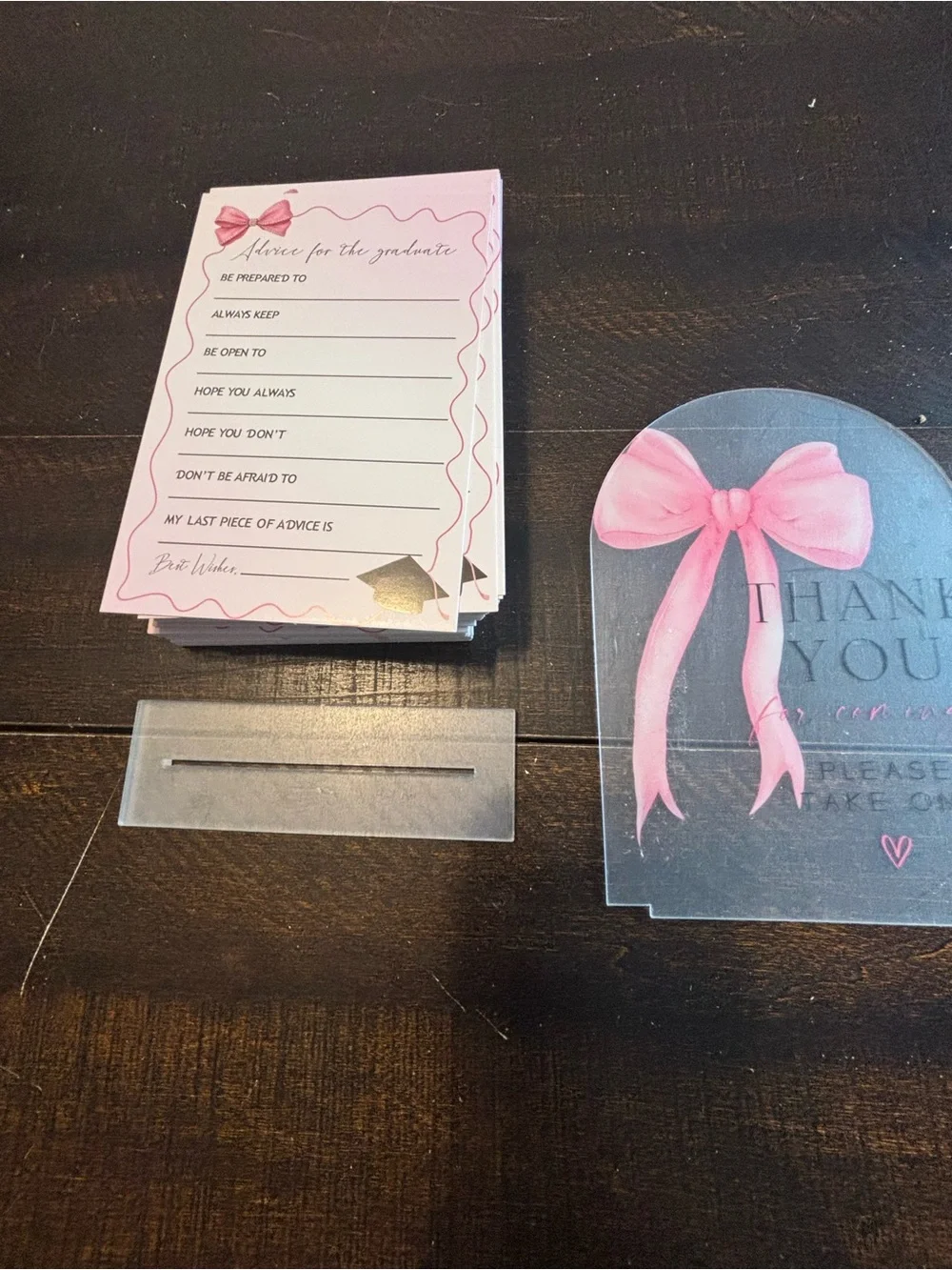 Pink Bow Thank You & Advice Card Set - Elegant Party Signage